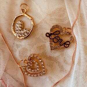 THREE Pendant Love Charms Goldtoned Beautiful Fashion Necklace